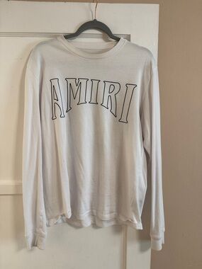 AMIRI White Long Sleeve Tee with Black Outline Logo